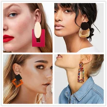 Pendientes acrílicos de resina ovalados para mujer, Pendientes largos con colgantes geométricos grandes, joyería Bohemia, 2019