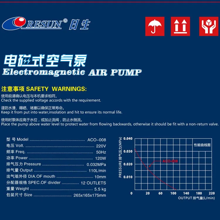 Resun ACO 001 003 004 006 008 008A 012 012A 018 018A Электромагнитная воздушный насос ACO-001 ACO-003 ACO-004 ACO-006 ACO-008 ACO-012