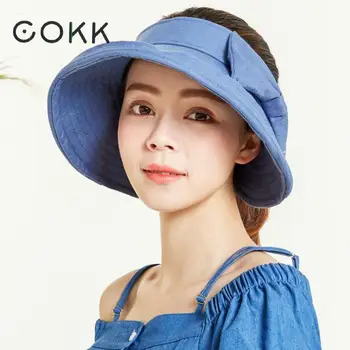 

COKK Sun Visor Summer Hats For Women Folding Big Bow Uv Protection Sun Hat Female Travel Outdoor Beach Hat Cap Chapeau Femme New