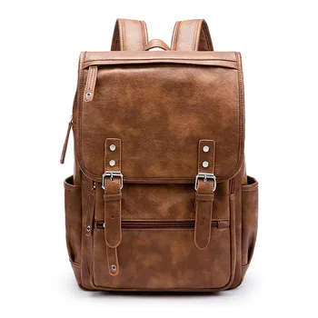 

013018 new hot man vintage backpack teenager fashion PU leather backpack