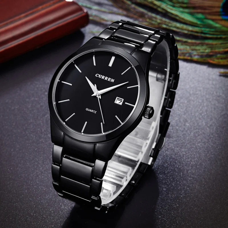 Online Reloj de pulsera de cuarzo con calendario de negocios de moda CURREN reloj de pulsera de hombre con estilo militar resistente al agua reloj masculino de acero completo