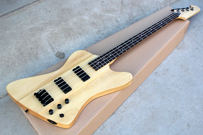 

Factory Custom 4 strings reverse headstock natural wood color Electric Bass Guitar with black hardware,can be customized