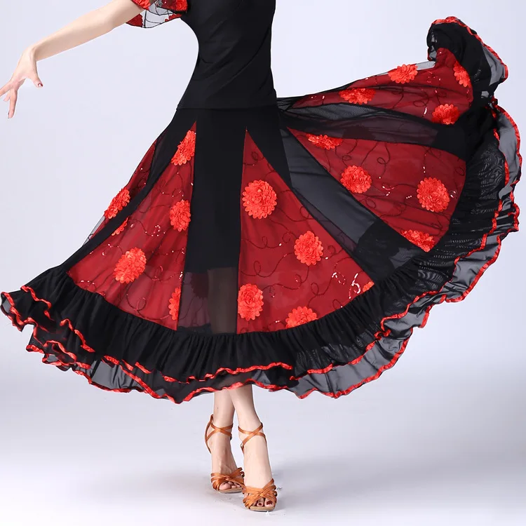 

Lady Ballroom Dancing Skirt Girls National Standard Skirt Modern Dance Costumes Female Skirt Flower Waltz Dance Skirt D-0046