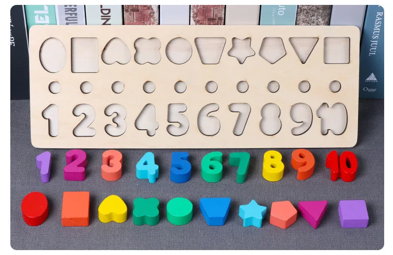 Математика Монтессори игрушки 3 в 1 цифровой формы сопряжения радужные кольца Дошкольная счетная доска Обучающие деревянные игрушки для детей