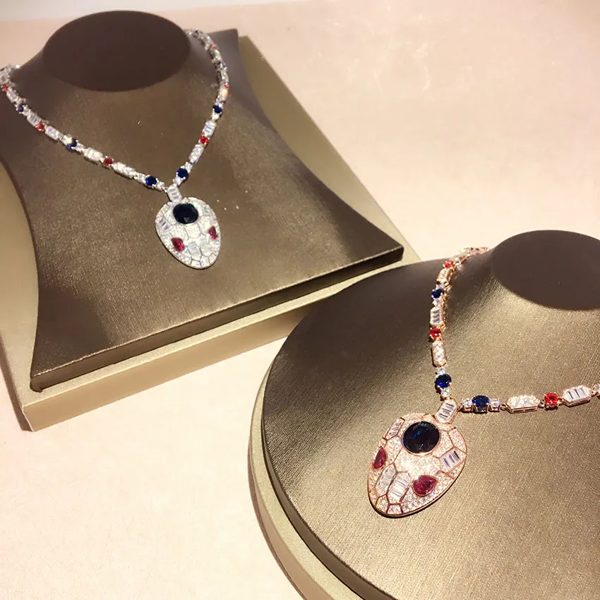 

925 Sterling Silver quality crystal gold/silver Snake women collier femme bijoux Snake necklace women crystal Dinner necklace