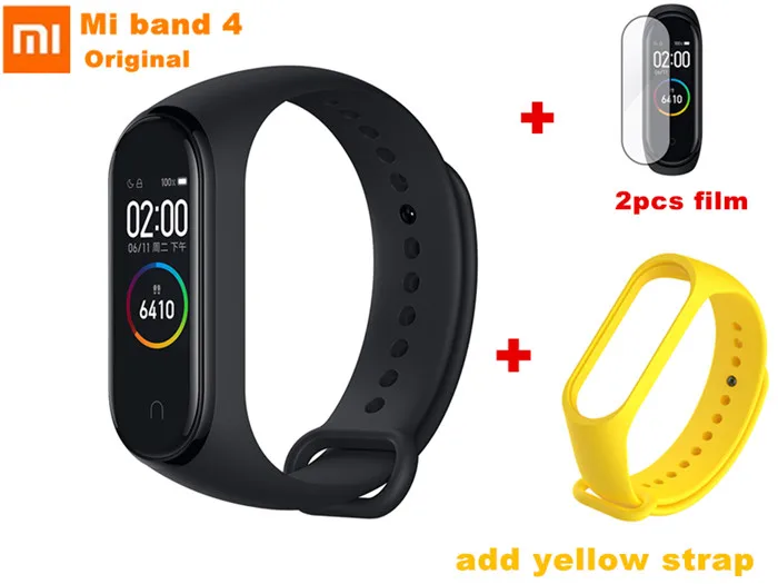 add yellow Xiaomi Mi смарт-браслет 4, Bluetooth 5,0, спортивный фитнес-браслет, музыкальный контроль, пульс, 5 АТМ, водонепроницаемый, с металлическим ремешком - Цвет: add yellow