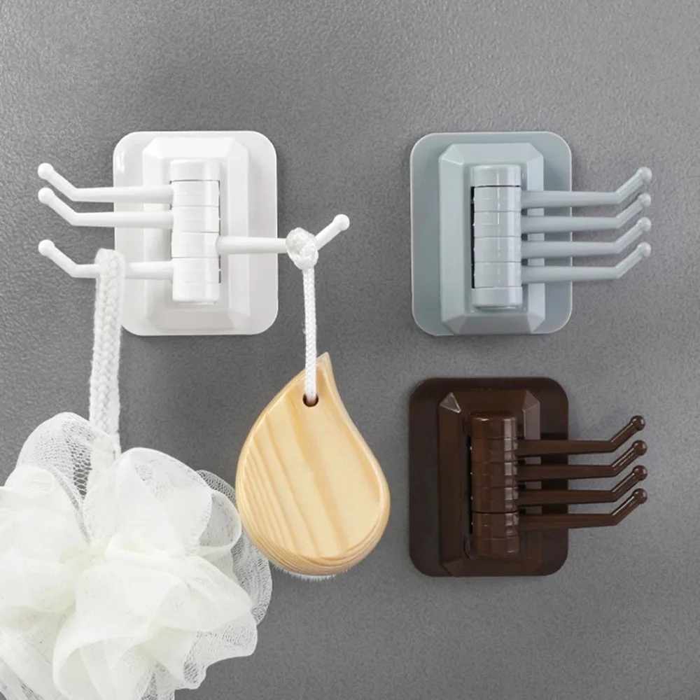 

Rotating 4 Hooks Strong Adhesive Hanging Towel Rack Bathroom Wall Rack Free Punching Holder Sundries Organizer Hook Storage Rack