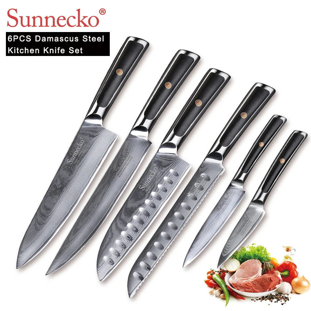  SUNNECKO 6PCS Kitchen Knives Set Slicer Utility Santoku Chef Knife Cutting Knives Japanese Damascus - 32904207414
