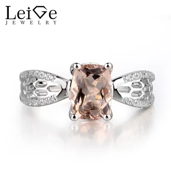 

Leige Jewelry Natural Pink Morganite Fine Jewelry Cushion Cut Prong Setting Wedding Hollow Rings For Woman 925 Sterling Silver