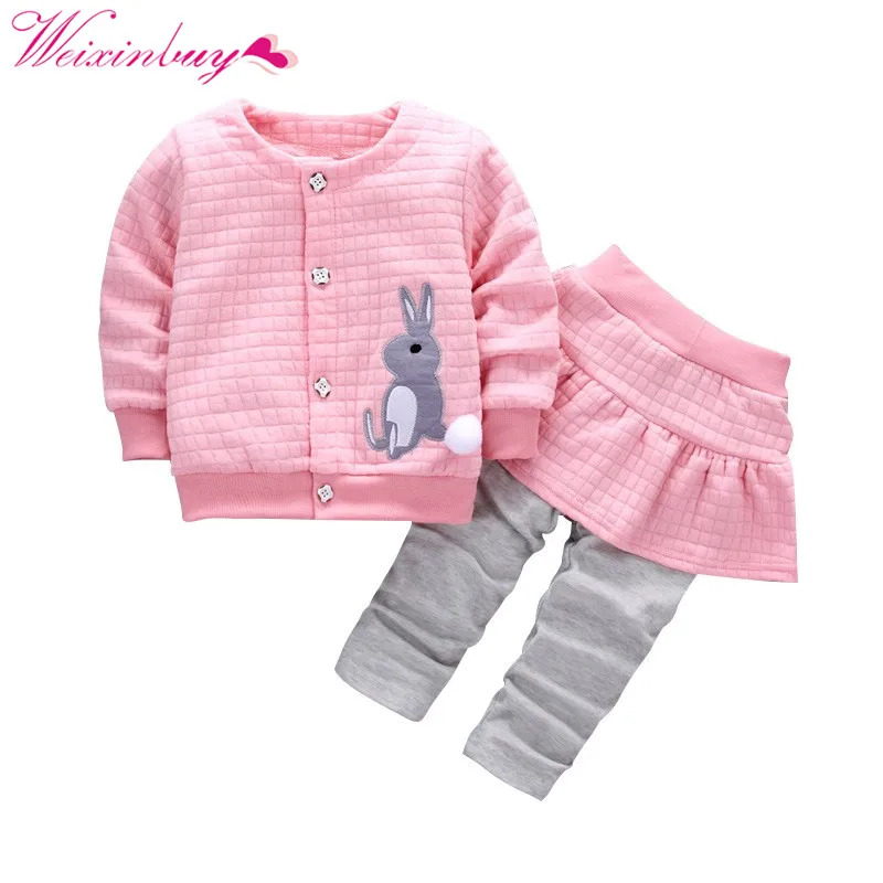 

2 Pcs/Set Newborn Clothes Autumn Winter Baby Girls Set Printed Cute Rabbit Coat+Pant Baby Outfit Casual Suit Infant Girls Set
