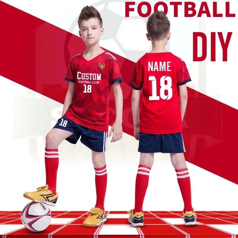

2019 Kids DIY Soccer Jerseys Customize Men's Children Football Uniform Kits Boys Grils Short Sleeve Football Team Training Sets