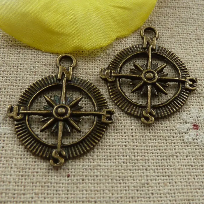 

102 pieces bronze plated compass charms 30x25mm #4312