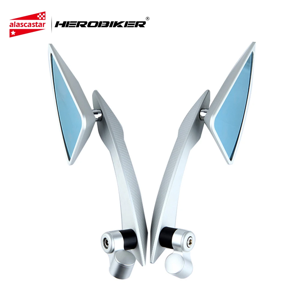 

HEROBIKER Universal CNC Aluminum Decorative Side Mirror Motorcycle Rearview Mirror for Yamaha Suzuki Ducati BMW Kawasaki, Silver