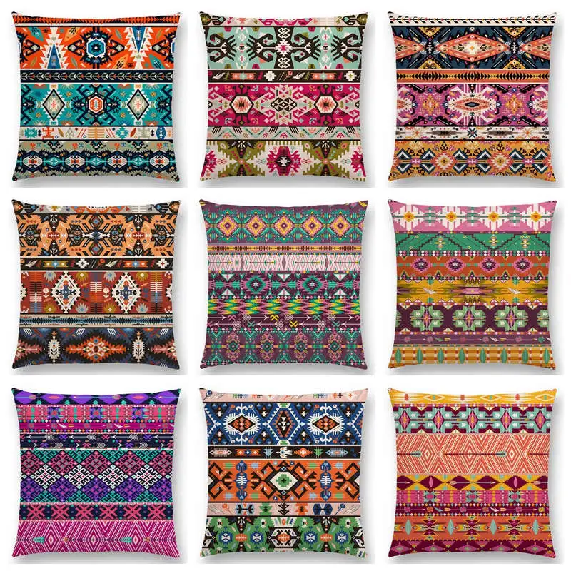 Красочные Бесшовные ацтекские декоративные принты дивана бросок наволочки Необычные абстрактные геометрические векторный узор Племенной наволочки