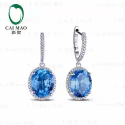 CaiMao 18KT/750 Белое золото 11,2 ct натуральный голубой топаз и 0,41 карат круглой огранки алмаз обручение Серьги с драгоценными камнями