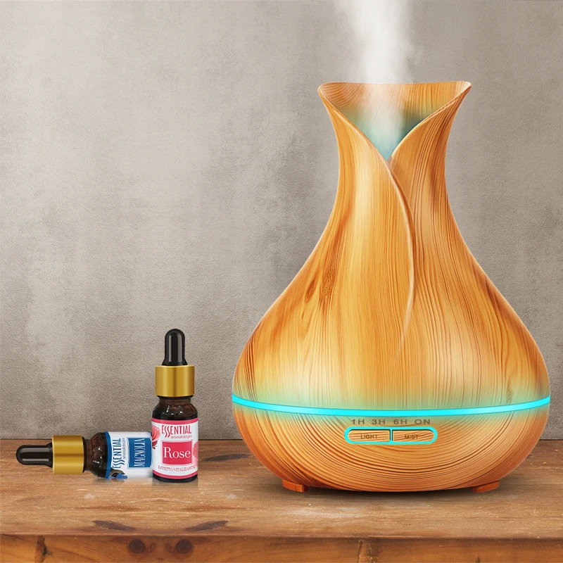 

400ml Aroma Essential Oil Diffuser Ultrasonic Air Humidifier with Wood Grain 7 Color Changing LED Lights for Office Home