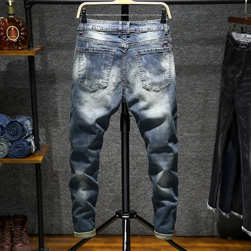 DIAOOAID мужские классические цветные повседневные джинсы тонкий деним промытый карандаш брюки мужские удобные с вышивкой flowerTrousers