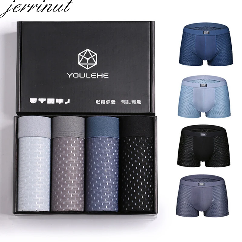 

jerrinut 4pcs Boxer Men Underwear Male Boxer Panties Summer Breathable Underpants Man Boxer Brand Men Boxershort Panties