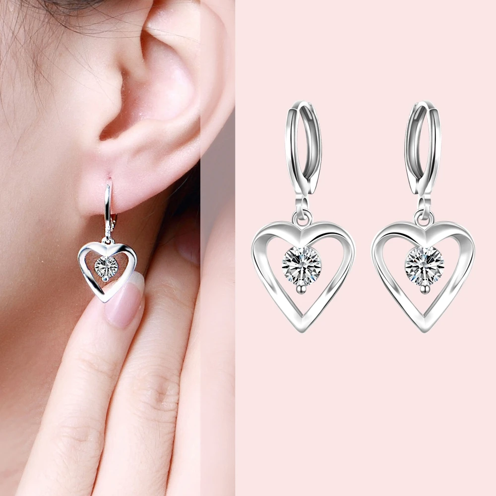 Girls Little Heart Crystal Ear Studs 925 Sterling Silver