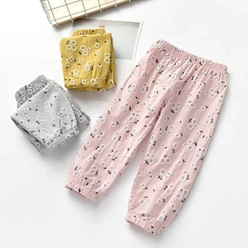 

Children Clothes Printed Floral Loose Thin Cotton Girl Pants For Kids Girls Causal Wide Leg Pant Baby Pajamas Girls Pant Bottom