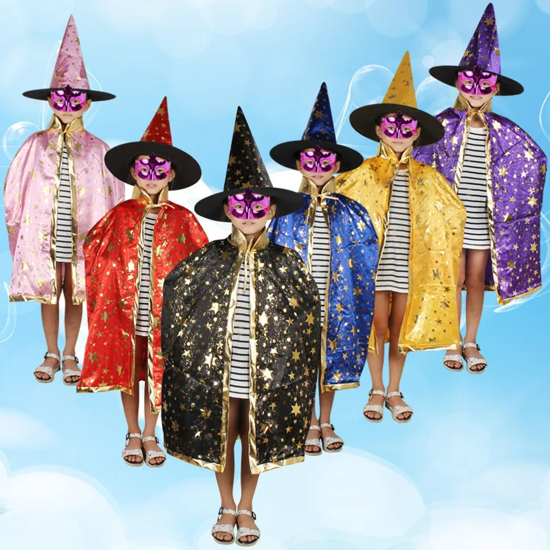 

Wholesale Halloween Children Section Children Show Clothes Accessories Magician Cloak Woman Witch Five Stars Cloak Cloak