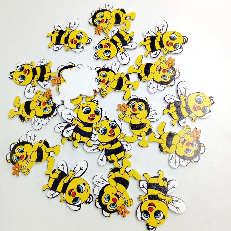 20x Wooden Bee Shape Embellishments Flatback For Decoration Scrapbooking