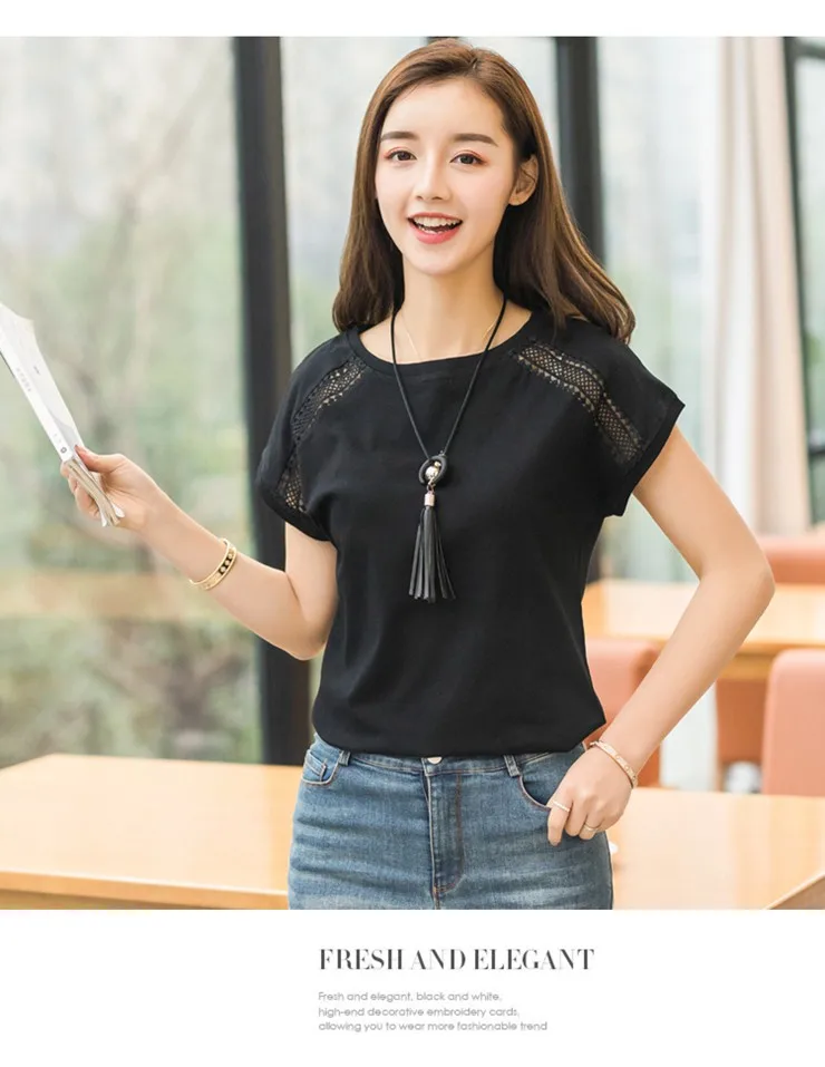 2018 Casual Summer Tshirt Women Solid T-shirt For Women Cotton Tees Shirts Plus Size Female Tshirt Black Camiseta Femme Tops Tees (2)