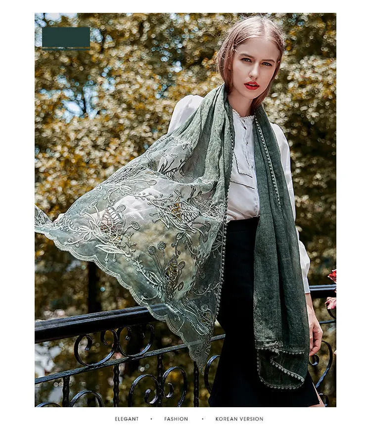 women-solid-color-cotton-linen-scarves-with -lace-7