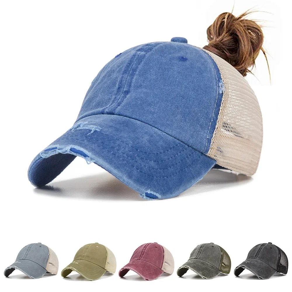 Fashion denim washed ponytail baseball cap ladies trend sun protection baseball cap Snapback