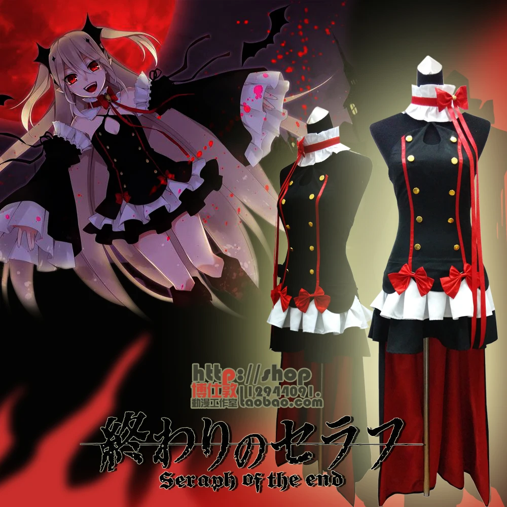 

Anime Seraph of the End the Queen of Vampire Krul Tepes Cosplay Costume Black Uniform Dress Girls Comic Con Party Cosplay