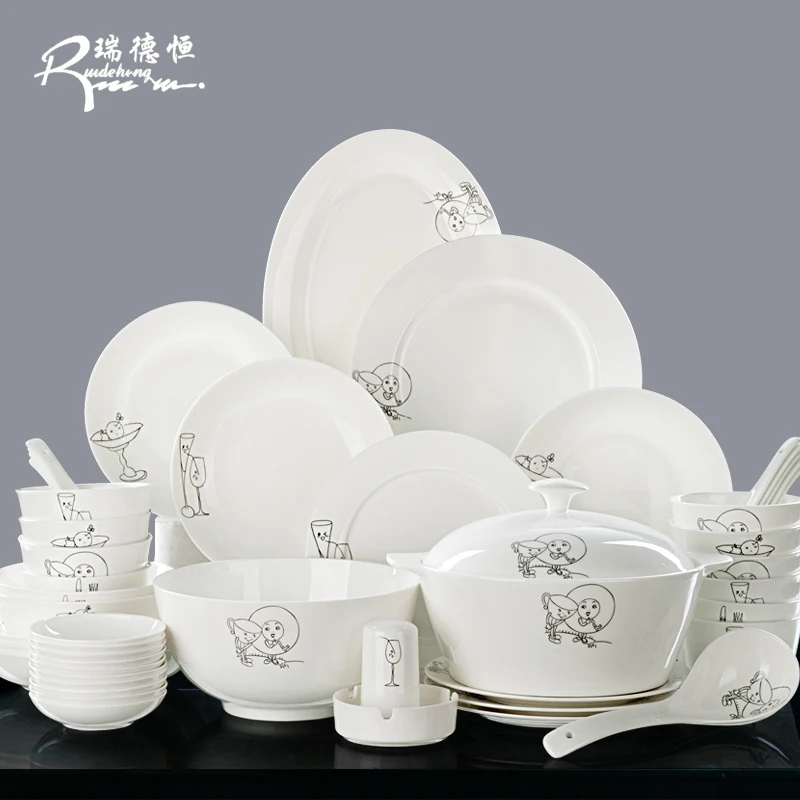 

korean Tangshan 28 pieces bone china tableware set marriage Chinese dishes dinnerware set household ceramics special guci gift