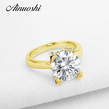 

AINUOSHI Luxury 4 Carat 14K Solid Gold Bague Solitaire Engagement Ring Bridal Band High Setting SONA Diamond Wedding Women Ring