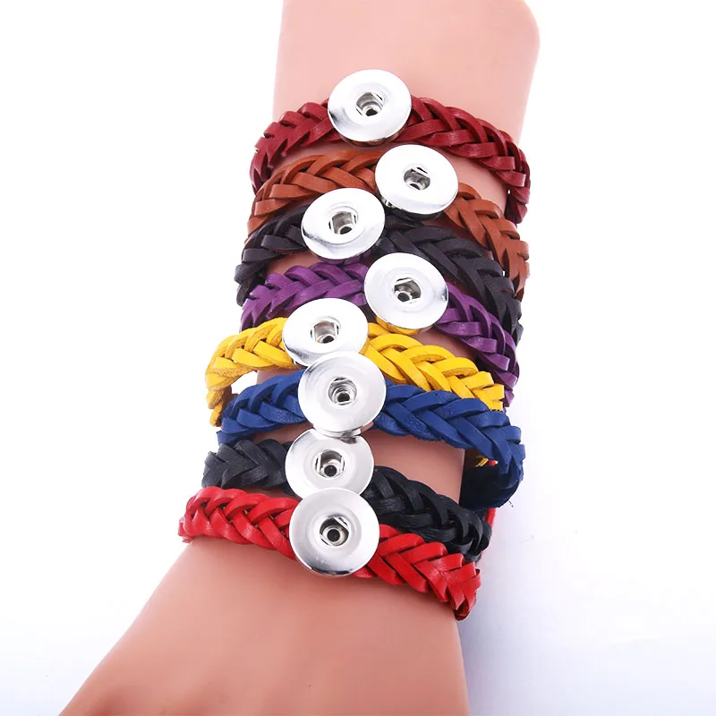 

Snap Bracelet Bangle Snap Leather Bracelet Retro Handmade Braided Leather Bracelet fit 18MM Snap Jewelry