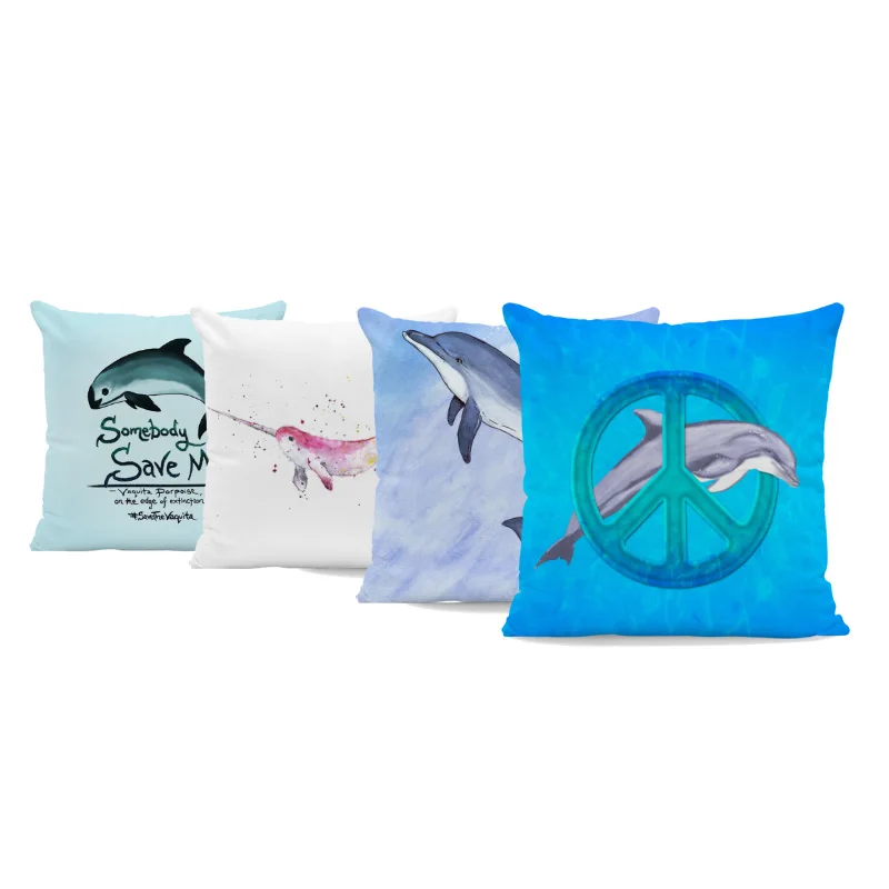 

Cute Dolphin Icon Pillowcase Geometric Ring Narwhal Mahi Fish Cushion Cover 45Cm Peach Skin Decorative Chair Sofa Pillow Case