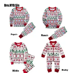 Милые Семья рождественские пижамные наборы Одинаковая одежда для семейного образа хлопок детские комбинезоны топы, штаны домашний наряд
