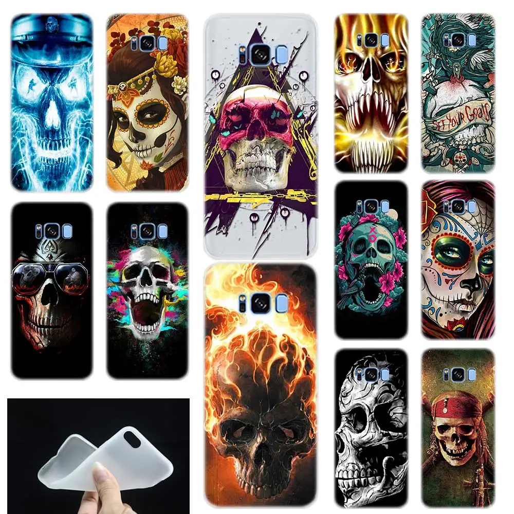 

flower Skull Lady Man Painted Silicone Phone Back Case Cover For Samsung Galaxy S6 S7 Edge S8 S9 Plus S10 plus lite Note 8 9