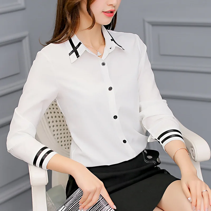 

Korean Fashion Summer Office Lady Shirt Top Plus Size Office Career Tops Fashion Casual Long Sleeve black strips Soft Blouse