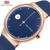 MINIFOCUS Brand Luxury Blue Quartz Watch Men Ultra Thin Steel Mesh Strap Auto Date Unique Single Hand Fashion Simple Wristwatch ► Photo 1/6