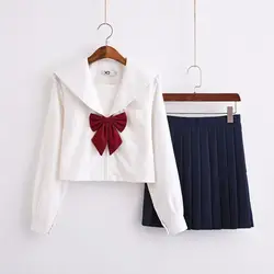 Модная школьная форма Аниме Костюм японский JK форма белый топ темно юбка школьная обувь для девочек хор Sailor костюмы с длинным рукавом