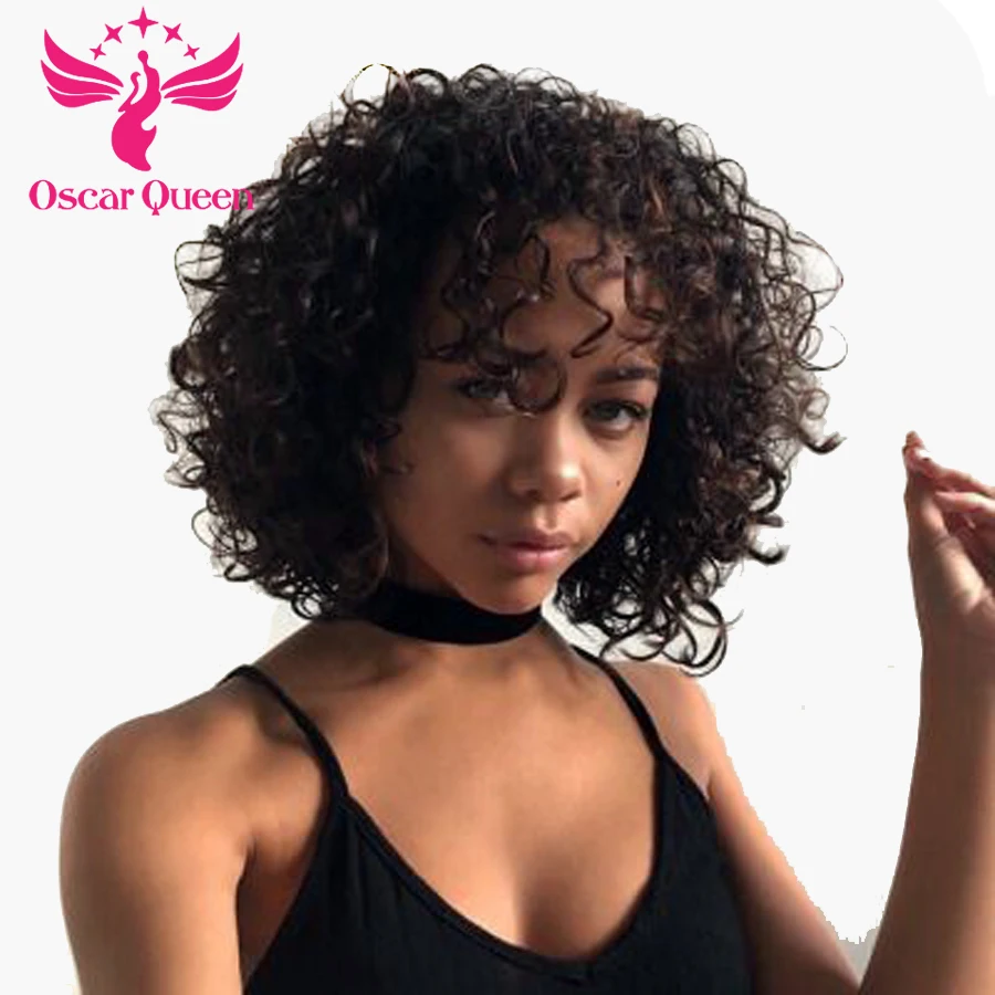 

Short Wigs For Black Women Human Hair Machine Made Lace Wig Curly Wig Remy Hair Natural Black Color Free Shipping
