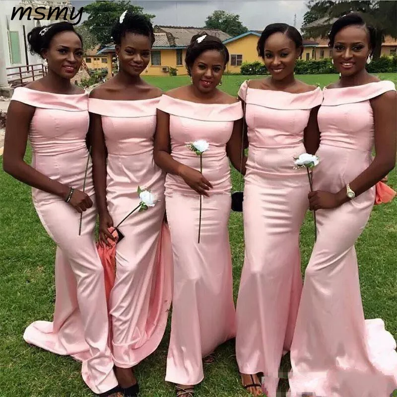 

Pink Mermaid Bridesmaid Dresses Cheap Neck Plus Size Long Bridesmaid Gowns For Black Girls Custom Made Wedding Guest Dresse