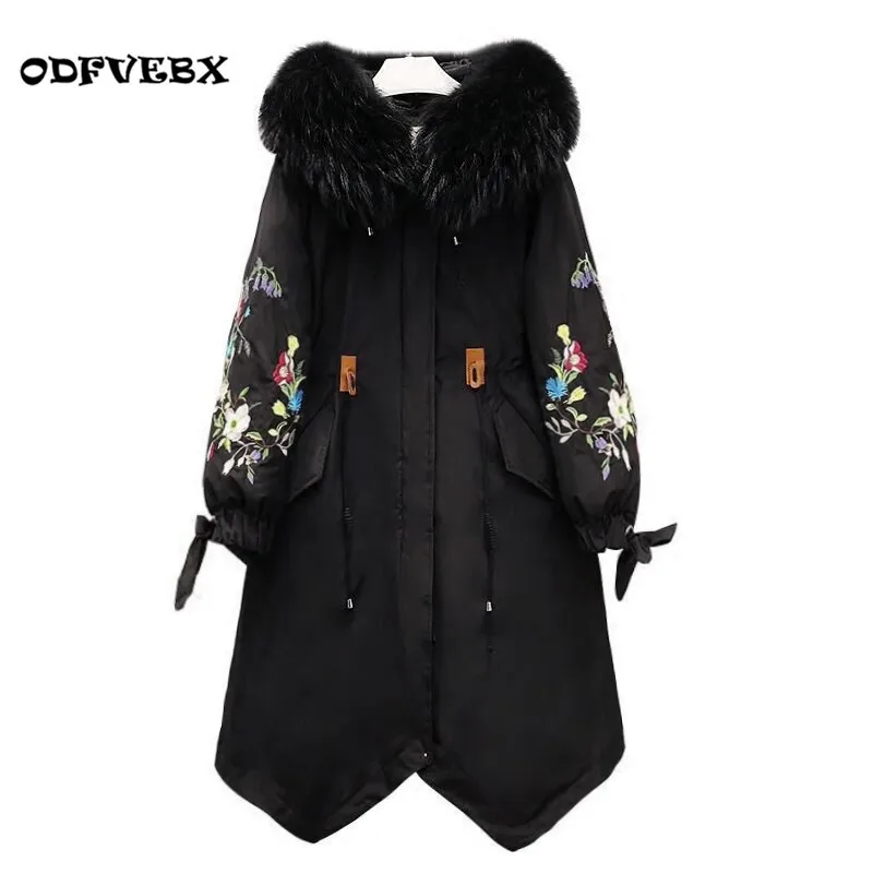 

Winter large size women cotton coat medium long new knee fat MM sister down cotton coat female high-end thicken jacket coat HY19