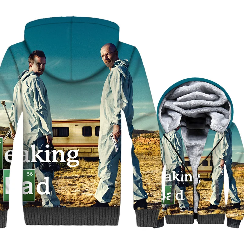 

Breaking Bad Jacket Men Heisenberg Hoodie Walter White Sweatshirt Winter Thick Fleece Zip up 3D Print Coat Plus Size 5XL Youth