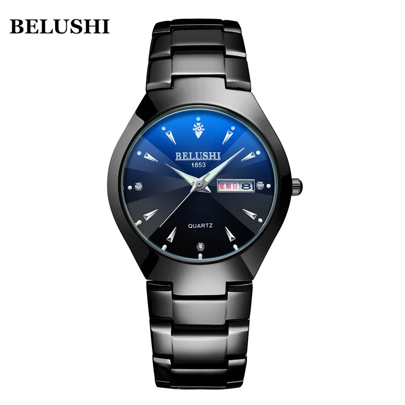 

Couple Watches 2019 Top Quality Tungsten Steel Black Wrist Watch for Men and Women Bracelet Female Watch Reloj Hombre Lover Saat