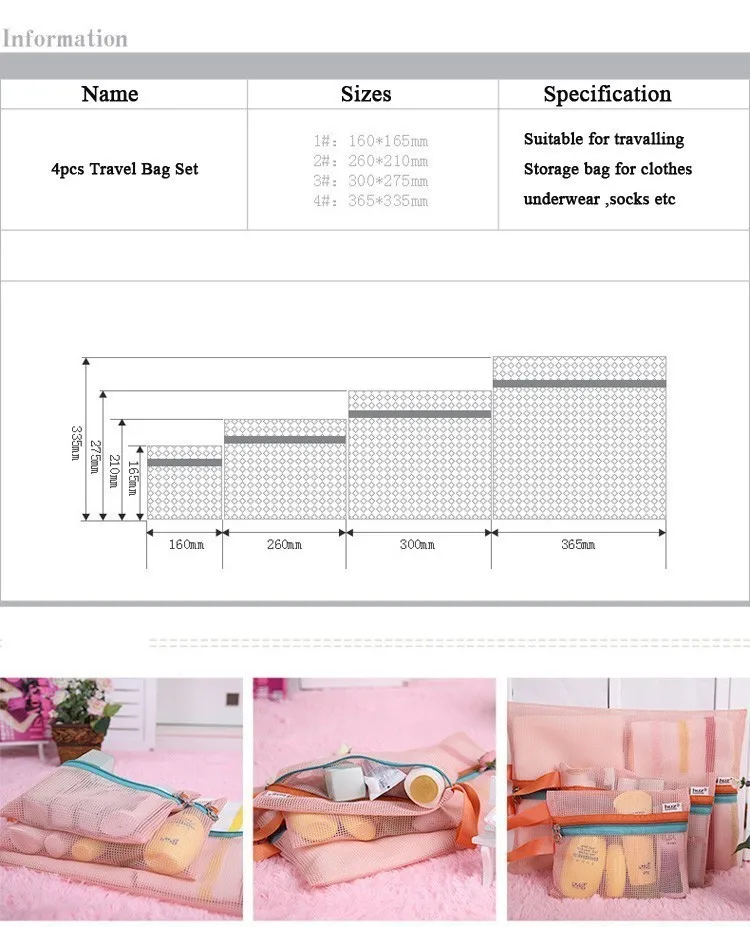 4 шт./компл. утолщаются дорожая сумка с сеткой Органайзер подвесная сумка для хранения унисекс Портативный туалетных принадлежностей Одежда Нижнее белье аккуратные Органайзер