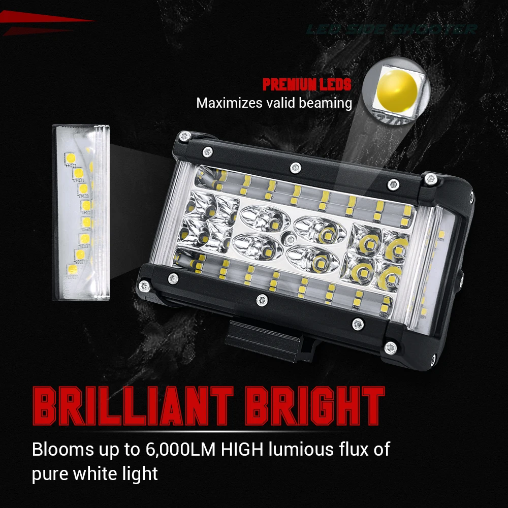 MICTUNING 5inch Dual Side Shooter Pods Trucks Offroad Spot Flood Combo Front Grill Auxiliary Lamps Automotive LED Work Light Bar