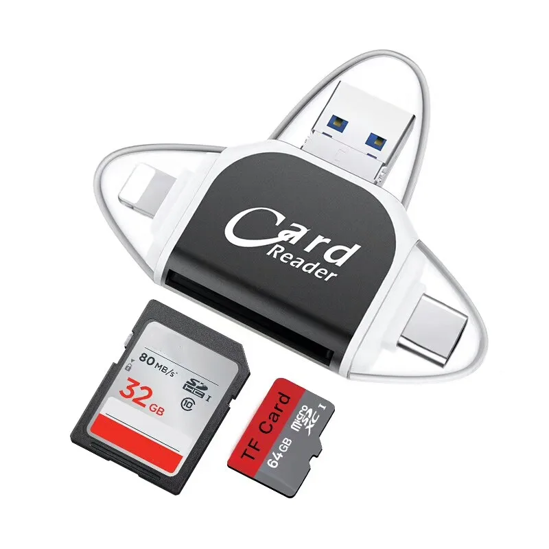 4 в 1 OTG картридер Micro USB C карт памяти SD адаптер TF Card Reader для iPhone X 6 7 8 samsung S8 телефона