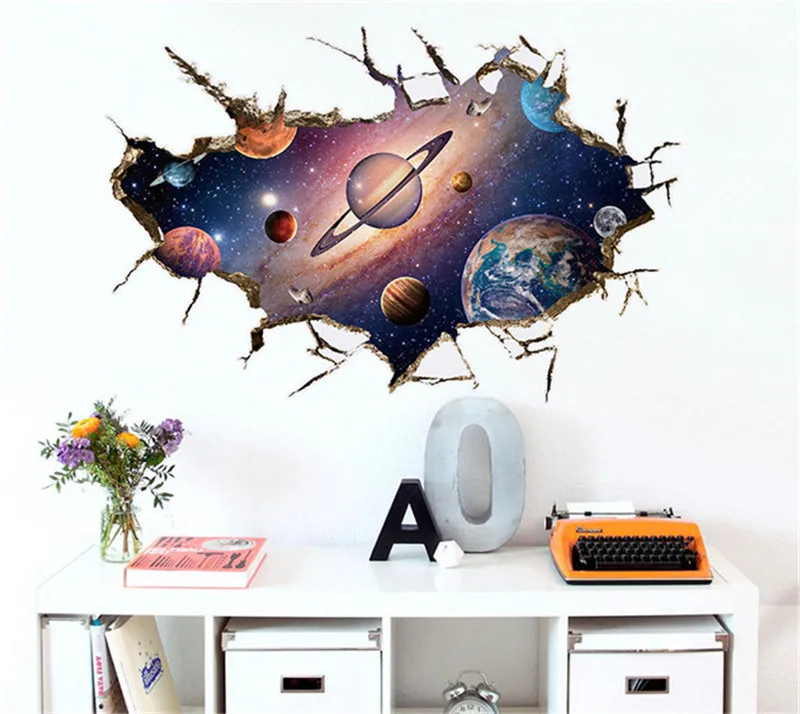 

Astronauts Backdrop Solar System Wall Stickers For Kids Rooms Stars Outer Space 3d Effect Wall Decals Nursery Layout Decorations