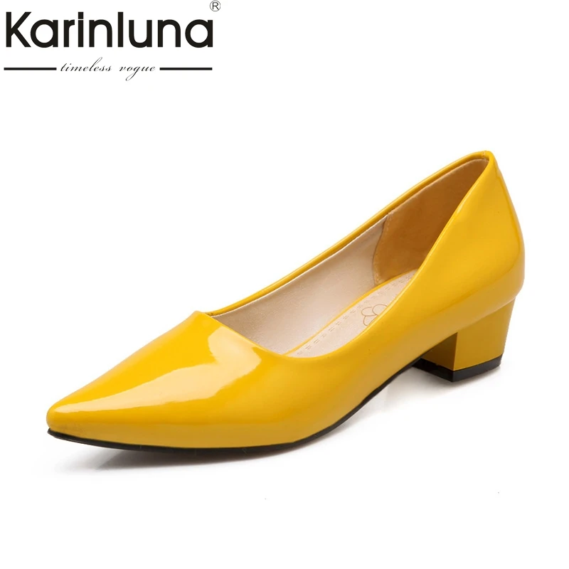

KarinLuna High Quality Large Size 32-43 Chunky Heel Shoes Pumps Woman Candy Color Slip On Pointed Toe Pumps Shoes Women