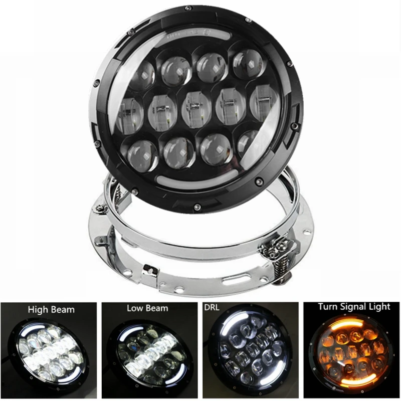 

7 Inch 105W Motocycle LED Headlight with Extension Adapter Ring Mounting Bracket for Touring Bikes